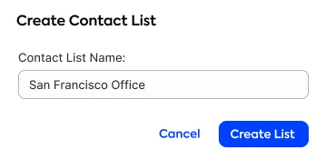 Create contact list dialog