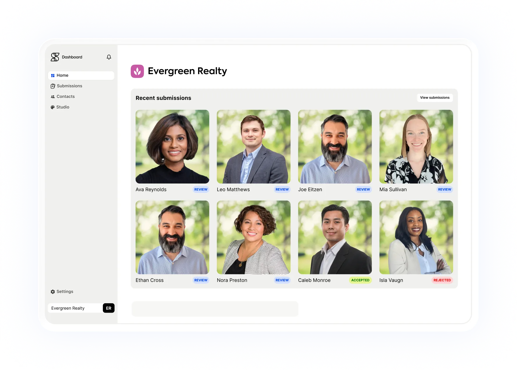 Scale Dashboard showing team headshot submissions