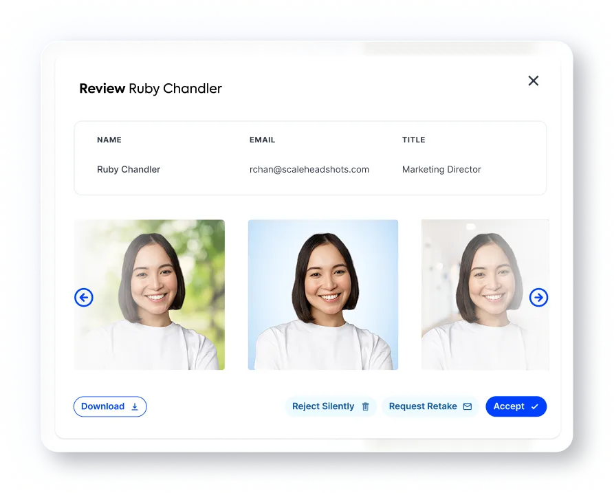 Review submission modal for approving headshots